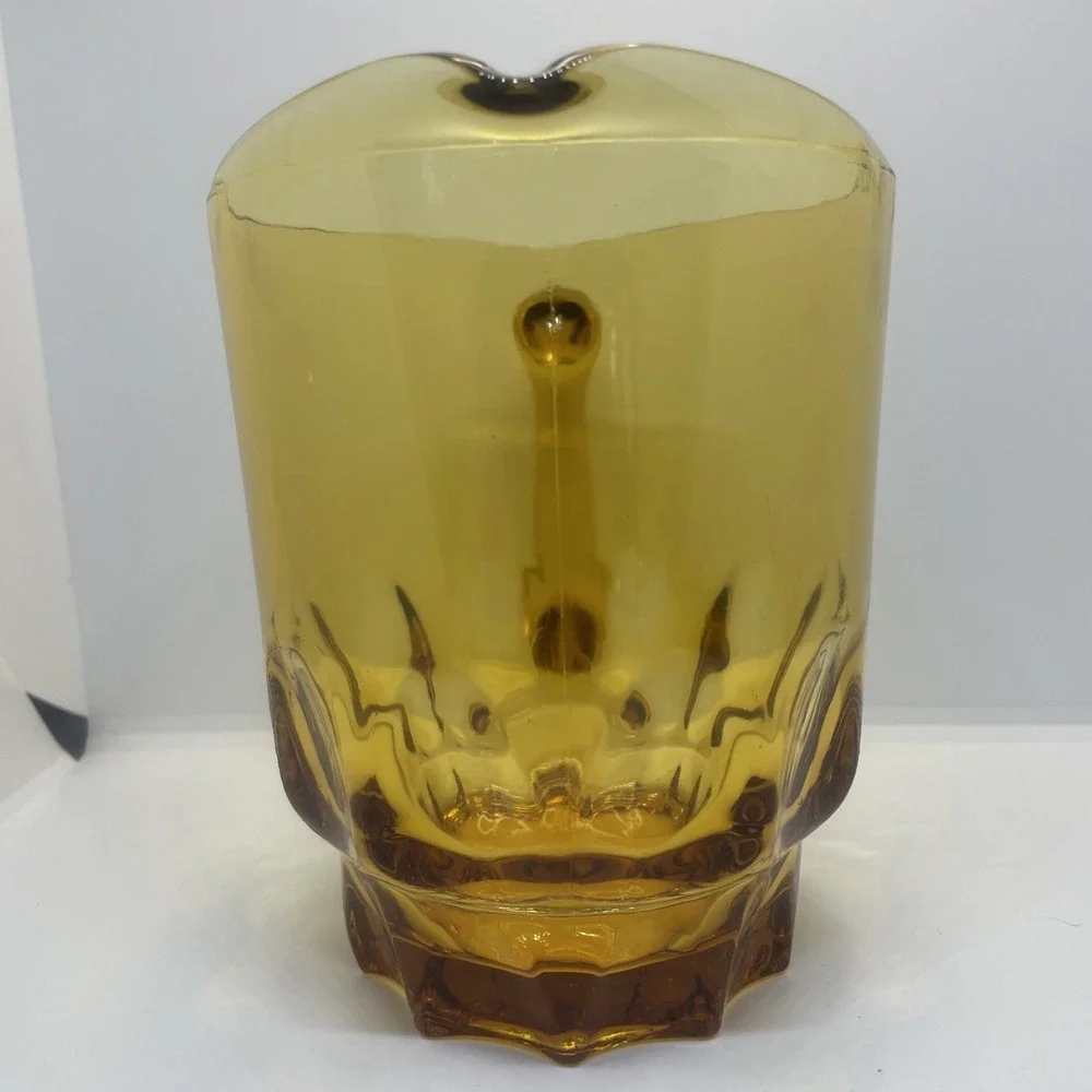 VTG HAZEL ATLAS Amber Glass Thumbprint 64oz Pitcher Heavy Boho Chic Pitcher‎